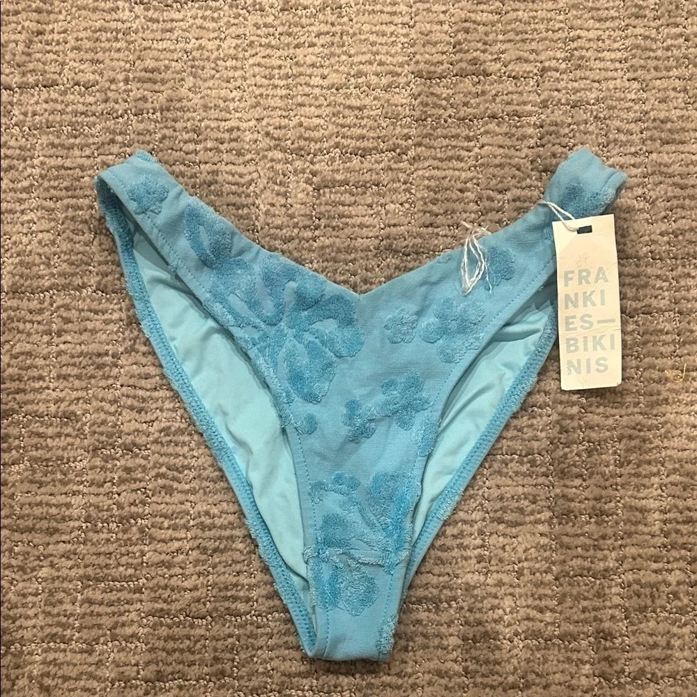Frankie's Bikinis Enzo Terry Jacquard Bikini bottom in Blue Isle S